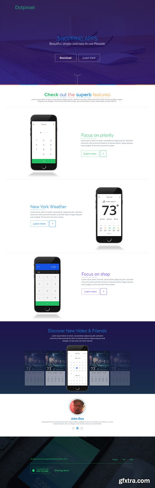 PSD Web Template - App Landing Page - Purple Color Style