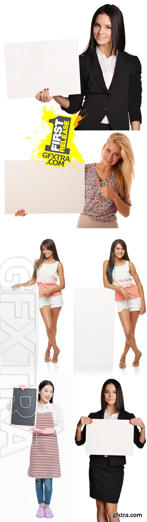 Stock Photos - Girls Holding Board on White Background