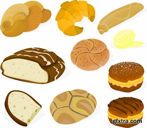 Collection of different vector images of bread and bakery products 25 Eps