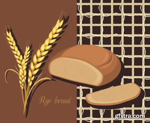 Collection of different vector images of bread and bakery products 25 Eps