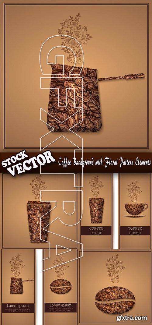 Stock Vector - Coffee Background with Floral Pattern Elements
