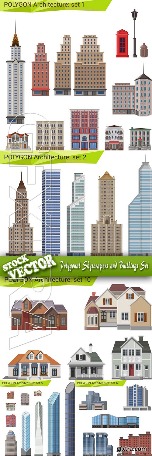 Stock Vector - Polygonal Skyscrapers and Buildings Set