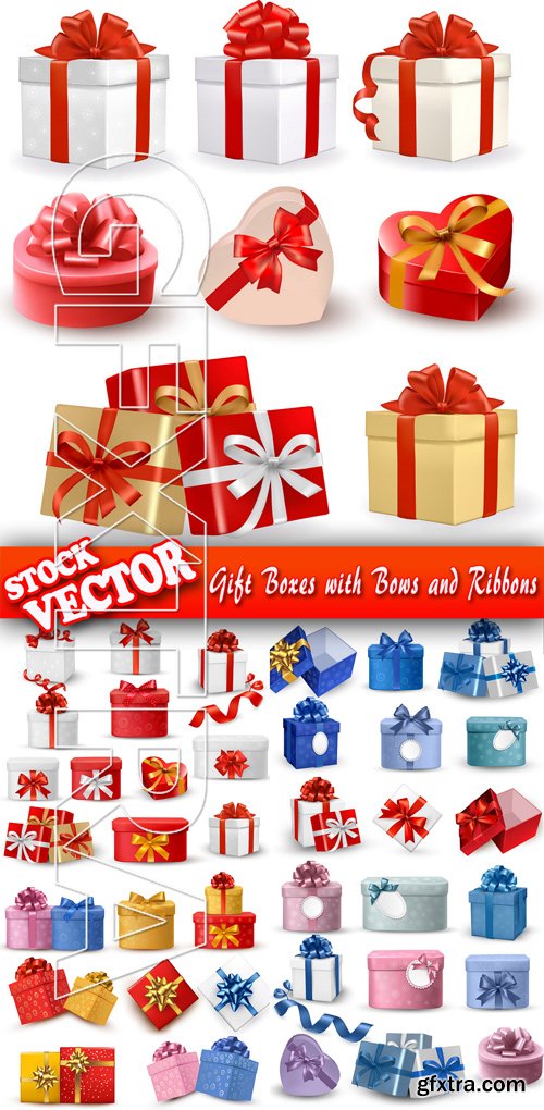 Stock Vector - Gift Boxes with Bows and Ribbons