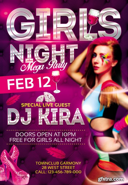 Girls Night Mega Party Flyer PSD Template