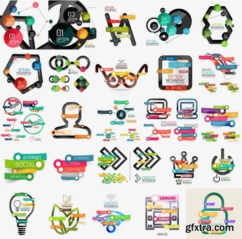 Vector Mega Collection of Line and Sticker Infographics