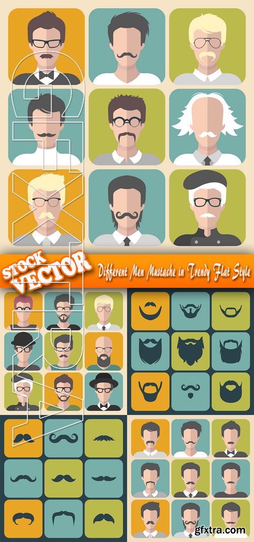 Stock Vector - Different Men Mustache in Trendy Flat Style