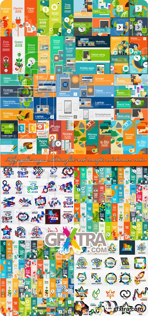 Infographic mega collection flat web concepts and banners vector