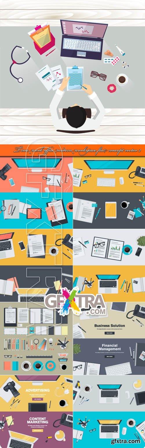 Time work office modern workspace flat concept vector 2