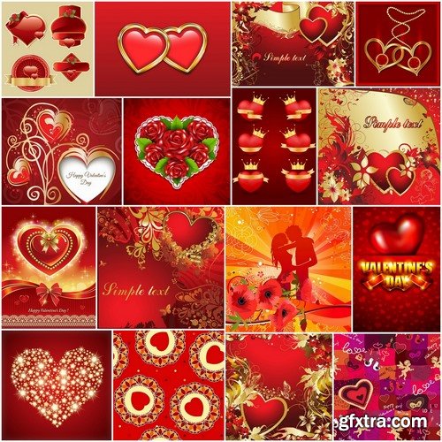 Greeting Cards for Valentine's Day with Love Themes and Hearts 2, 25xEPS
