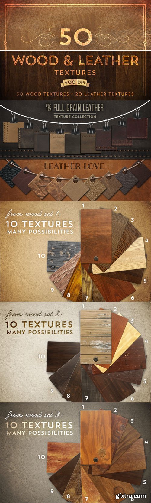 50 Wood & Leather Textures Bundle 22188
