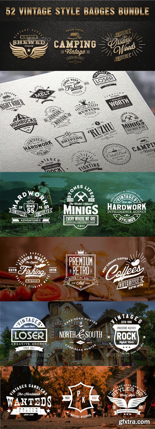 GraphicRiver 52 Vintage Style Badges Bundle 10132677