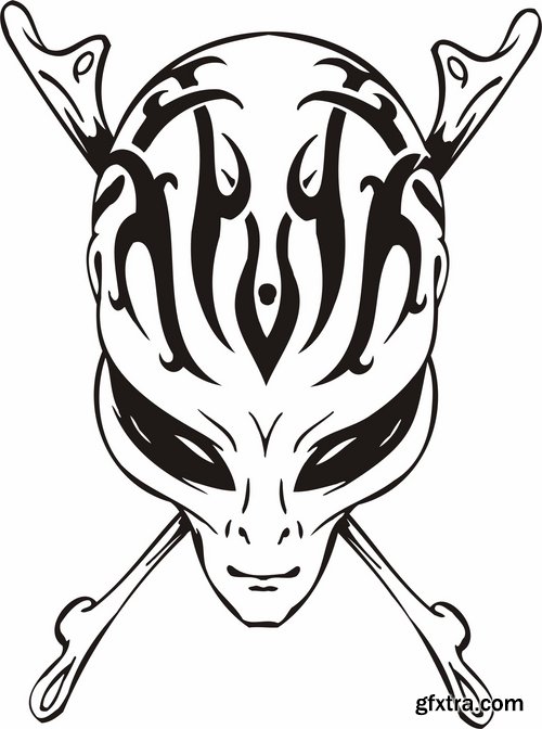 Collection of vector images of tattoos UFO 25 Eps