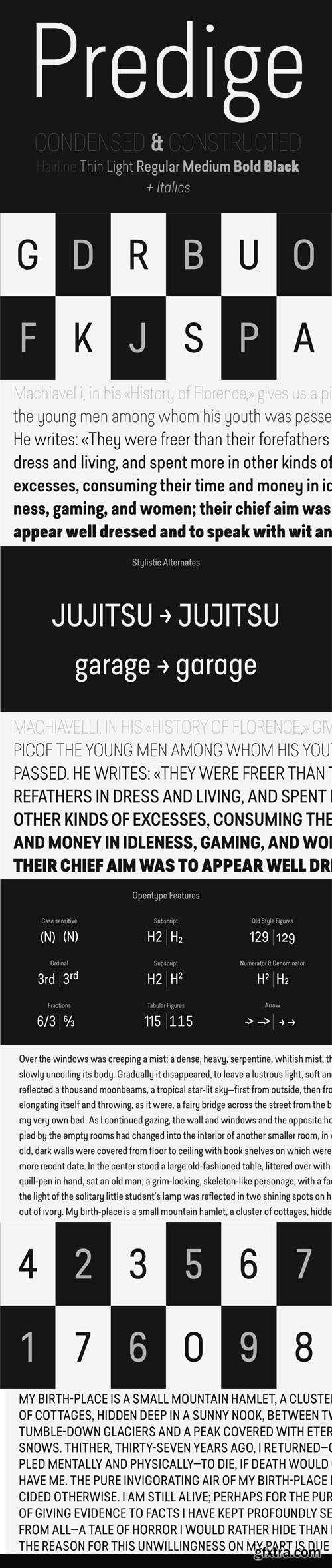 Predige - Condensed &amp; Constructed Font Family 14xOTF $170