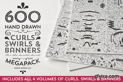 Hand Drawn Curls &amp; Banners MEGAPACK