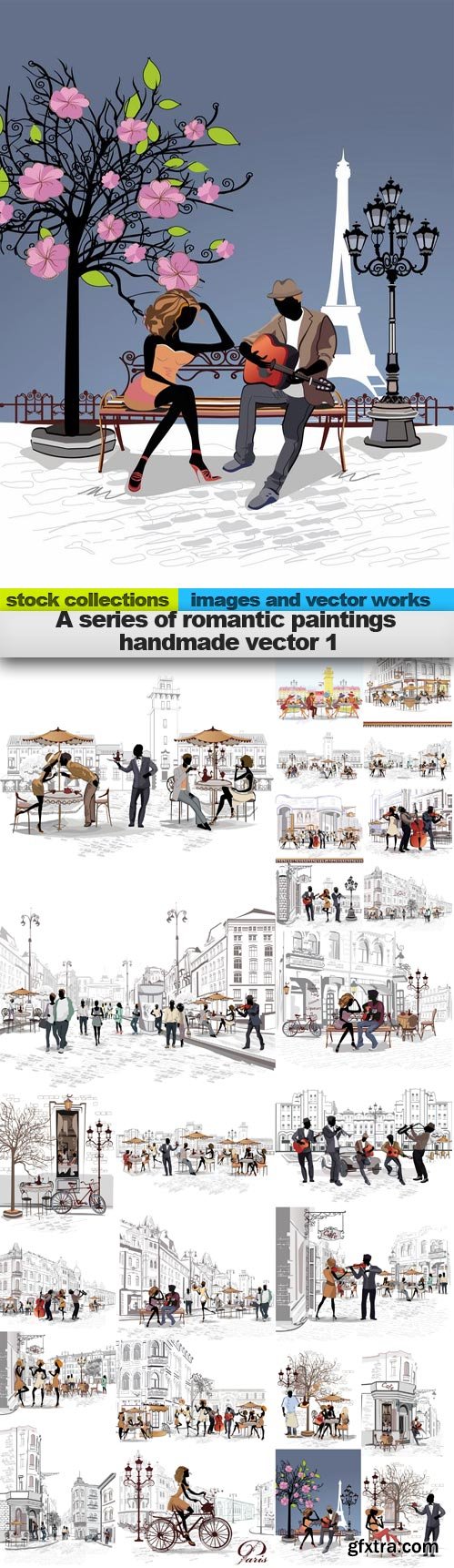 A series of romantic paintings handmade vector 1, 25 x EPS