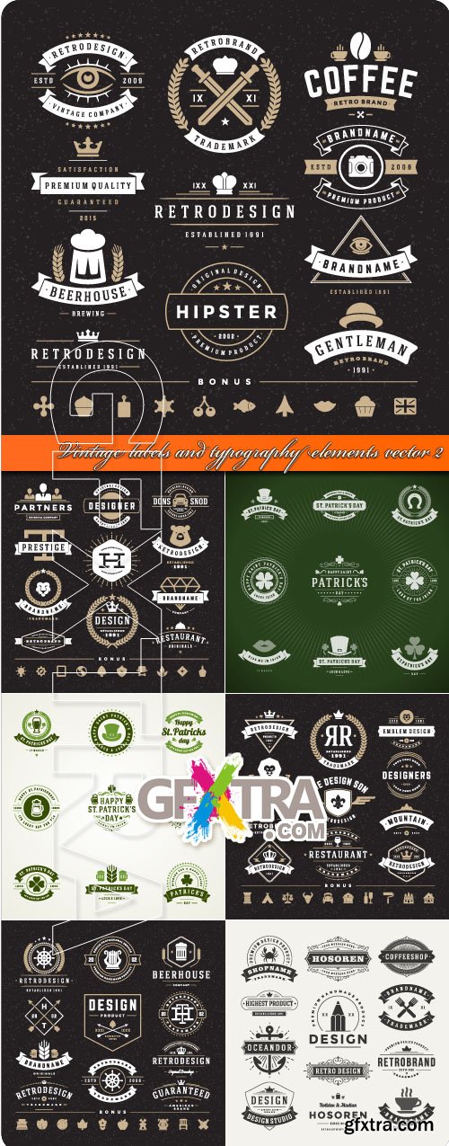 Vintage labels and typography elements vector 2