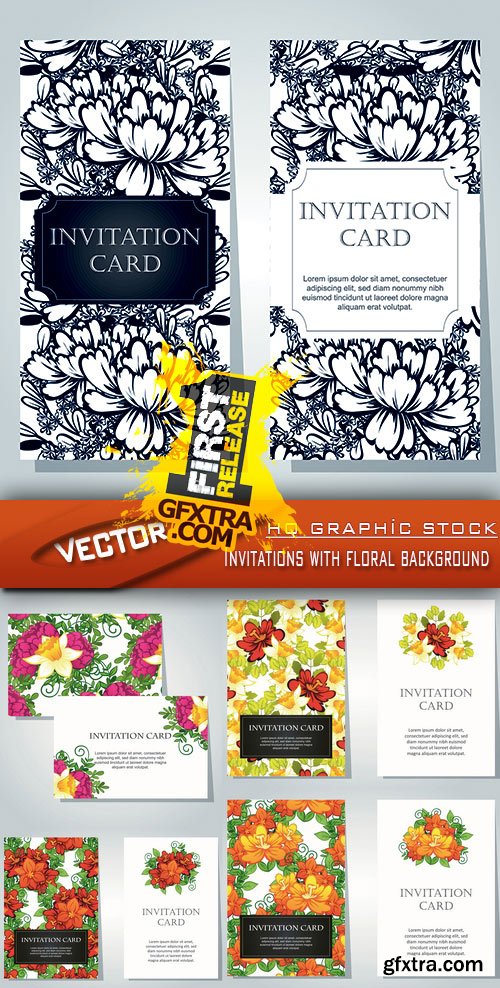 Stock Vector - Invitations with floral background