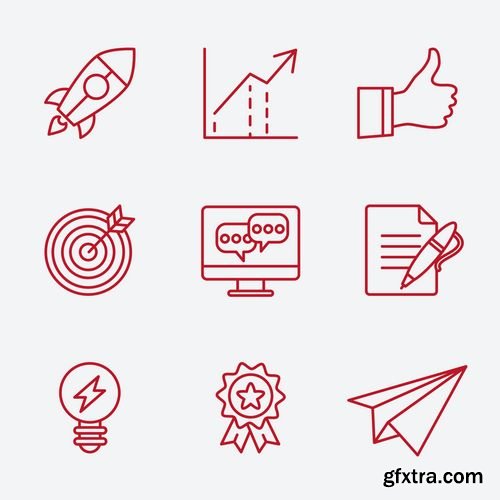 Vector - Flat Line Icons Set of Small Business Planning Development