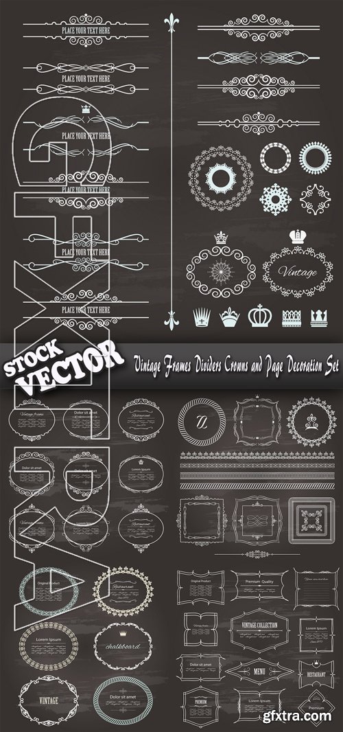 Stock Vector - Vintage Frames Dividers Crowns and Page Decoration Set