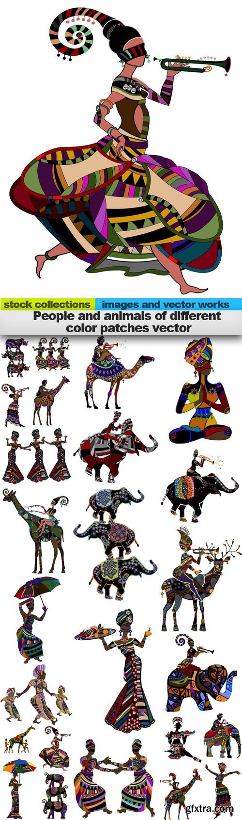 People and animals of different color patches vector, 25 x EPS People and animals of different color patches vector, 25 x EPS
