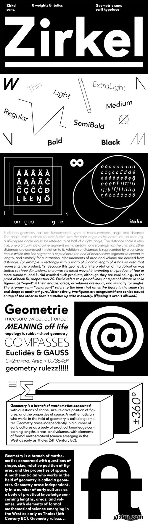 Zirkel - Geometric Sans Serif Font Family NEW! 16xOTF $478
