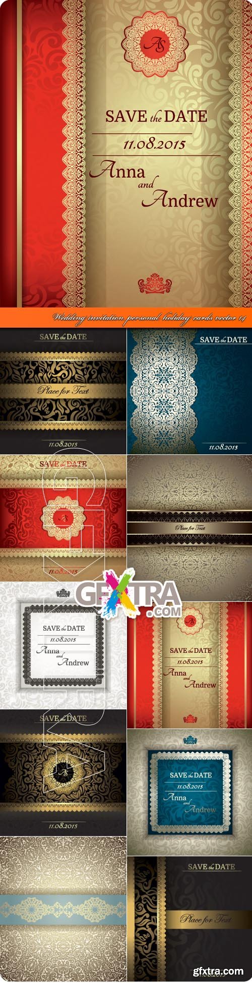 Wedding invitation personal holiday cards vector 14