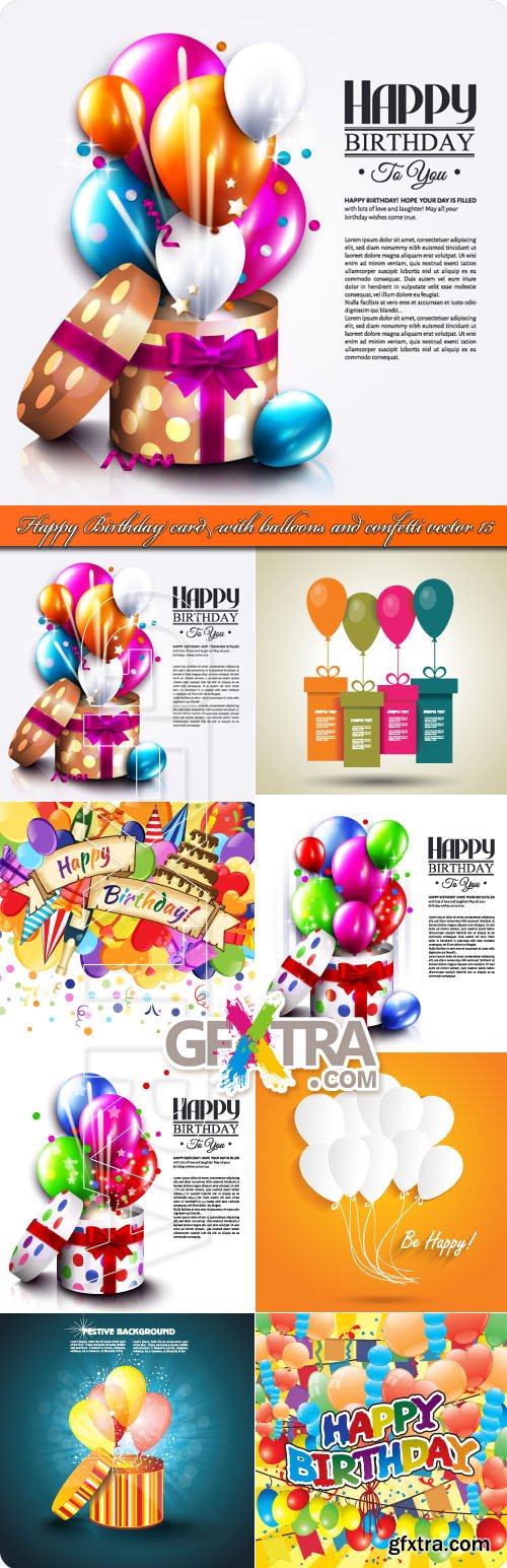 Happy Birthday card with balloons and confetti vector 15