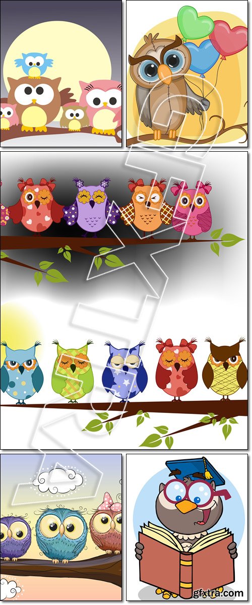 Familia de buhos/ Owls - Vector
