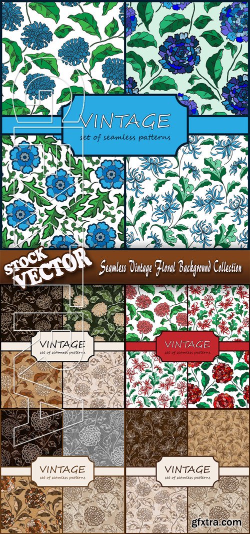 Stock Vector - Seamless Vintage Floral Background Collection