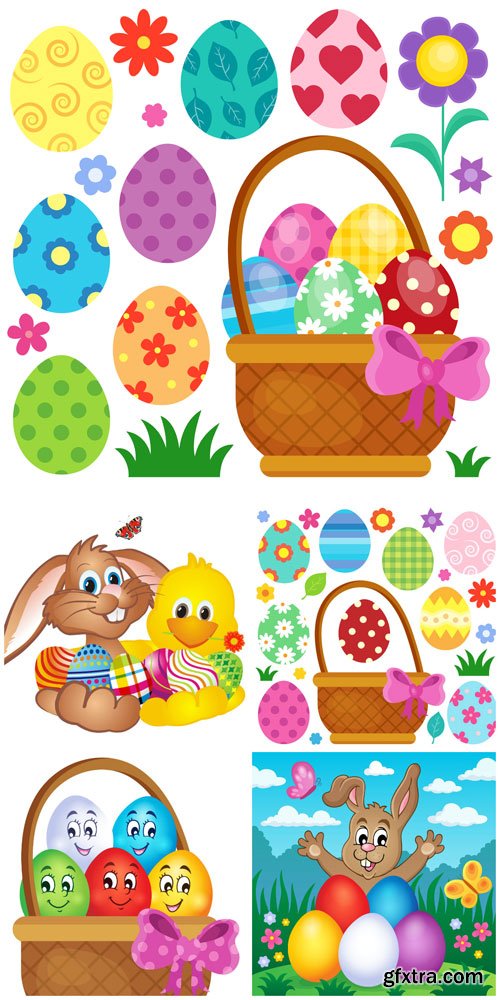 Easter vector, easter eggs and rabbit