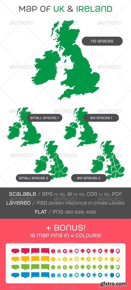 GraphicRiver - Map of UK and Ireland with Map Pins