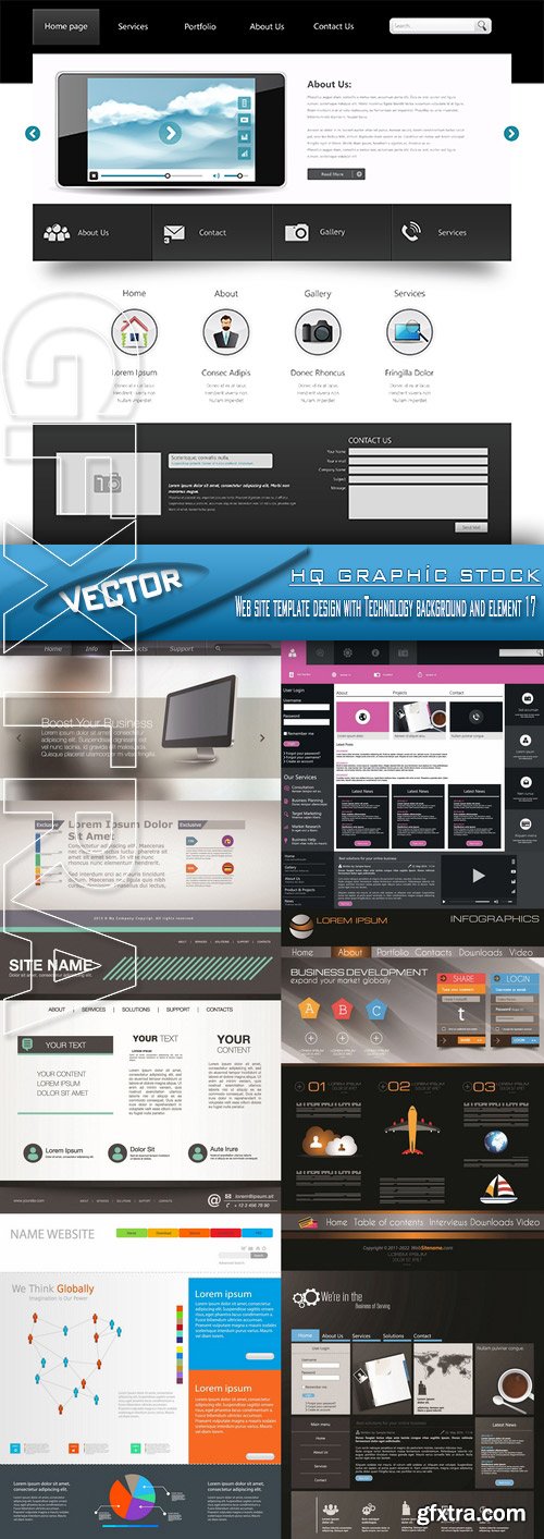 Stock Vector - Web site template design with Technology background and element 17