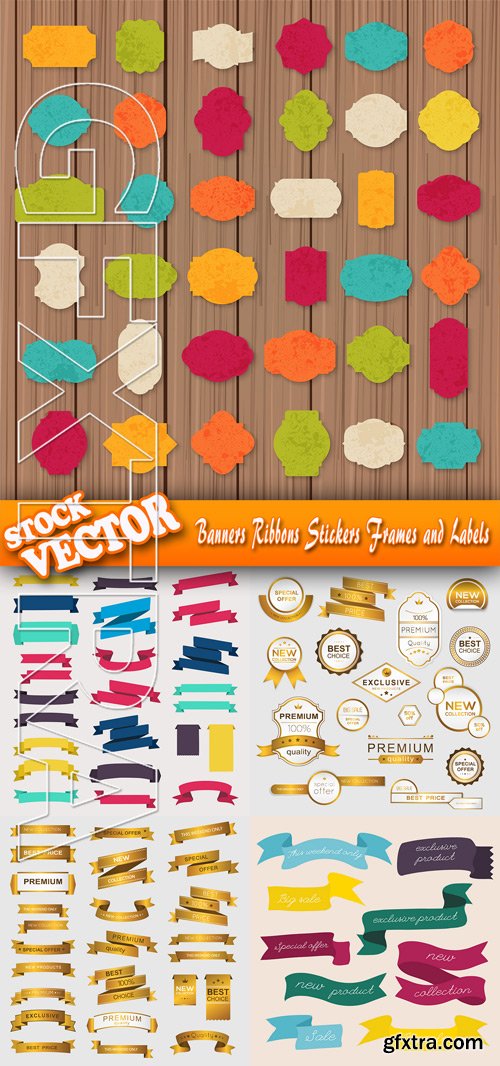 Stock Vector - Banners Ribbons Stickers Frames and Labels