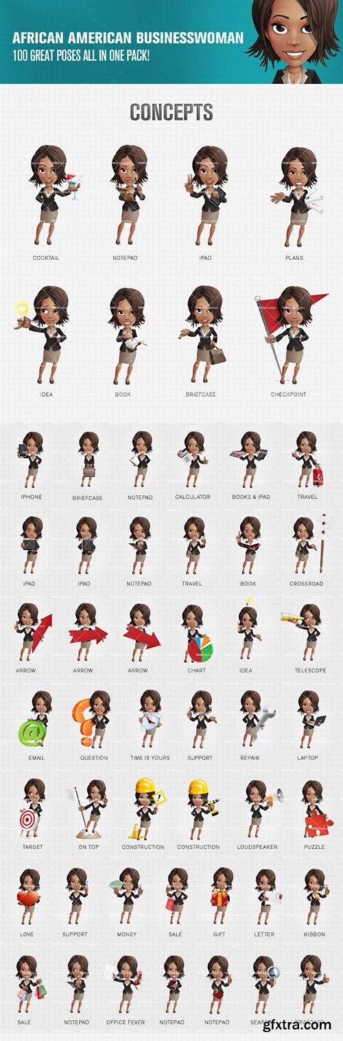 African American Businesswoman Cartoon Character Ultimate Set African American Businesswoman Cartoon Character Ultimate Set