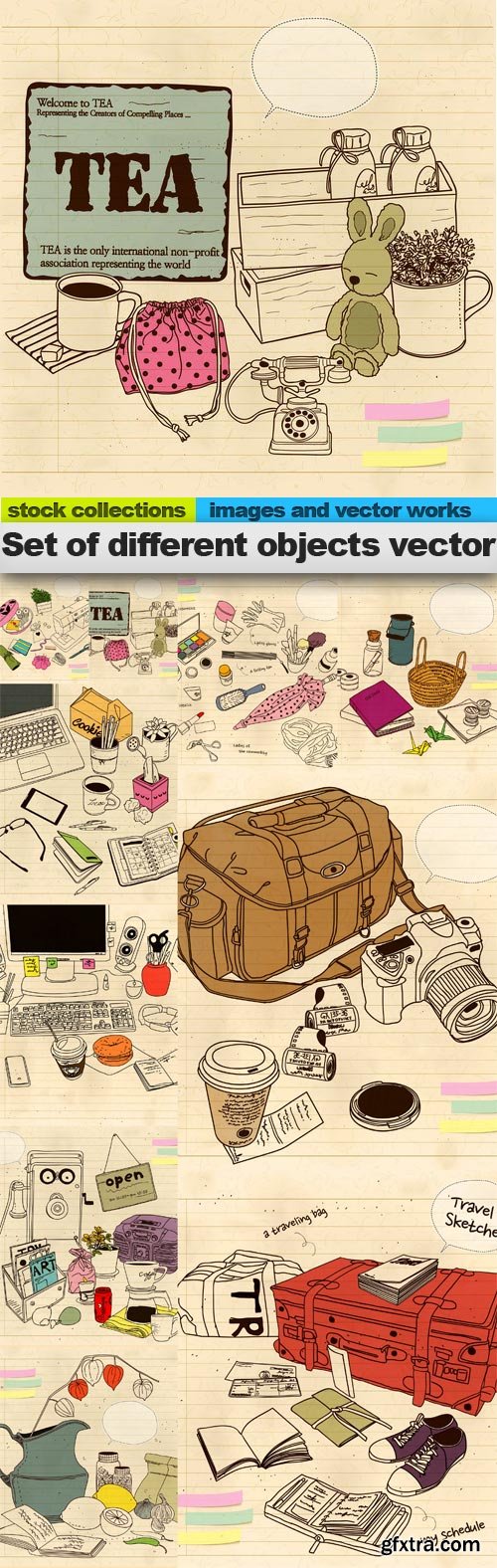 Set of different objects vector, 10 x EPS