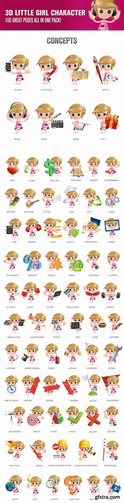 3D Little Girl Cartoon Character Ultimate Set 3D Little Girl Cartoon Character Ultimate Set