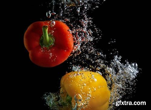 Stock Photo - Fruits and Vegetables in Water Splash, 25JPG