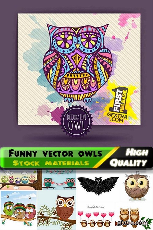 Set of Funny Vector Owls 25xEPS