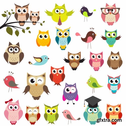 Set of funny vector owls from stock - 25 Eps