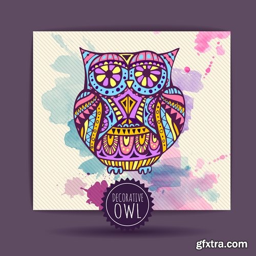 Set of funny vector owls from stock - 25 Eps