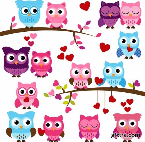 Set of funny vector owls from stock - 25 Eps