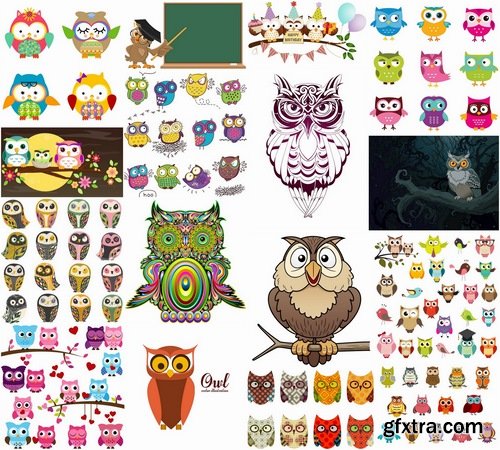 Set of Funny Vector Owls 25xEPS