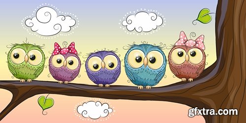 Set of funny vector owls from stock - 25 Eps