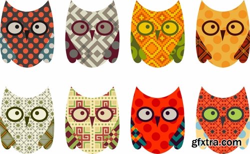 Set of funny vector owls from stock - 25 Eps