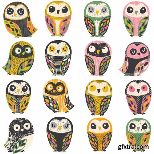 Set of funny vector owls from stock - 25 Eps