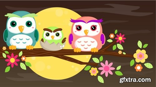 Set of funny vector owls from stock - 25 Eps