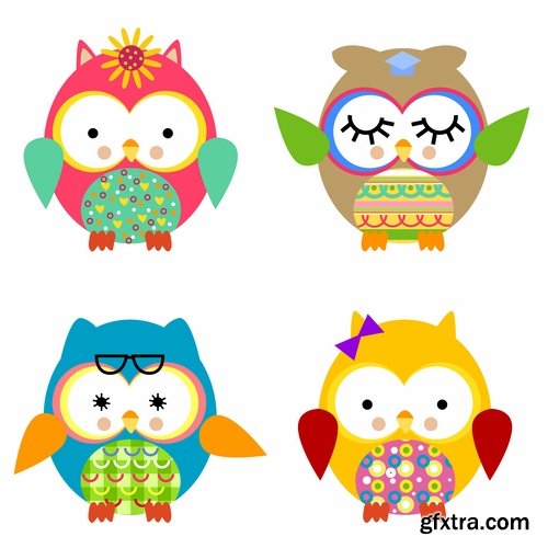 Set of funny vector owls from stock - 25 Eps