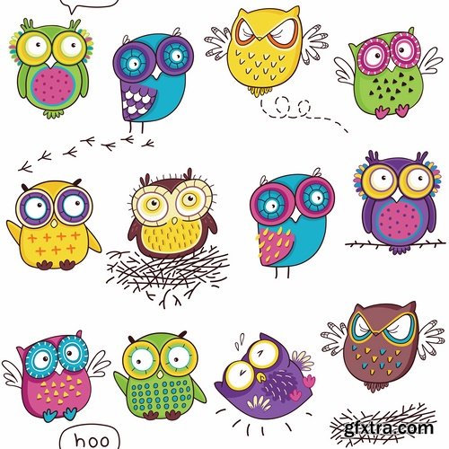 Set of funny vector owls from stock - 25 Eps