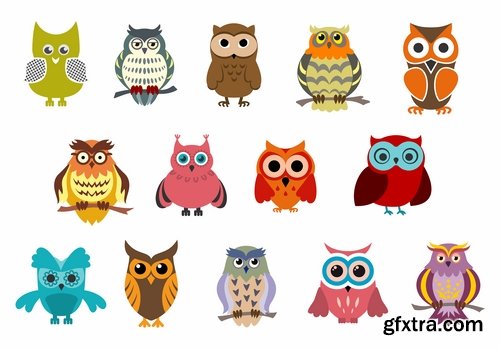 Set of funny vector owls from stock - 25 Eps