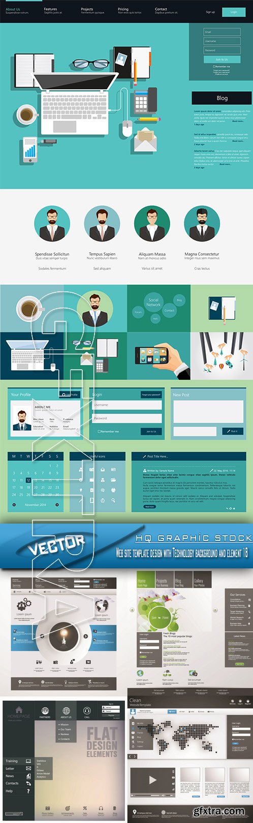 Stock Vector - Web site template design with Technology background and element 18